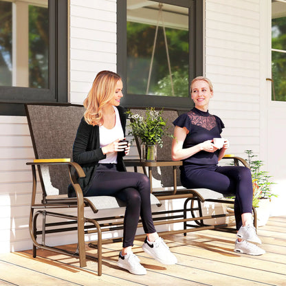 2-Person Glider Bench, Outdoor Mesh Loveseat with Table Outdoor Gliders at Gallery Canada