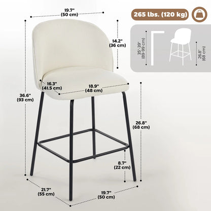 Set of 2 Counter Height Barstools, Upholstered Linen, Cream White Bar Stools at Gallery Canada
