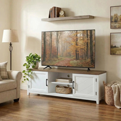 TV Stand For 42 Inch TVs, 2 Shelves 2 Cabinets, White Brown TV Stands at Gallery Canada
