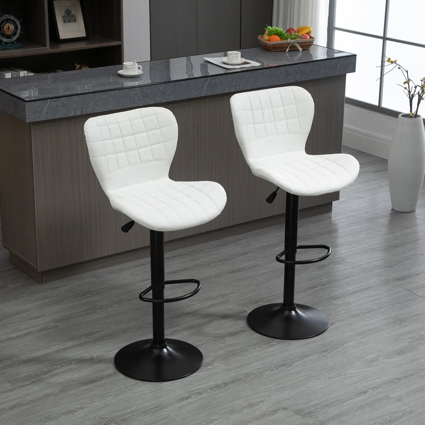 Adjustable Height Swivel Bar Stools, Set of 2, PU Leather, White Bar Stools at Gallery Canada