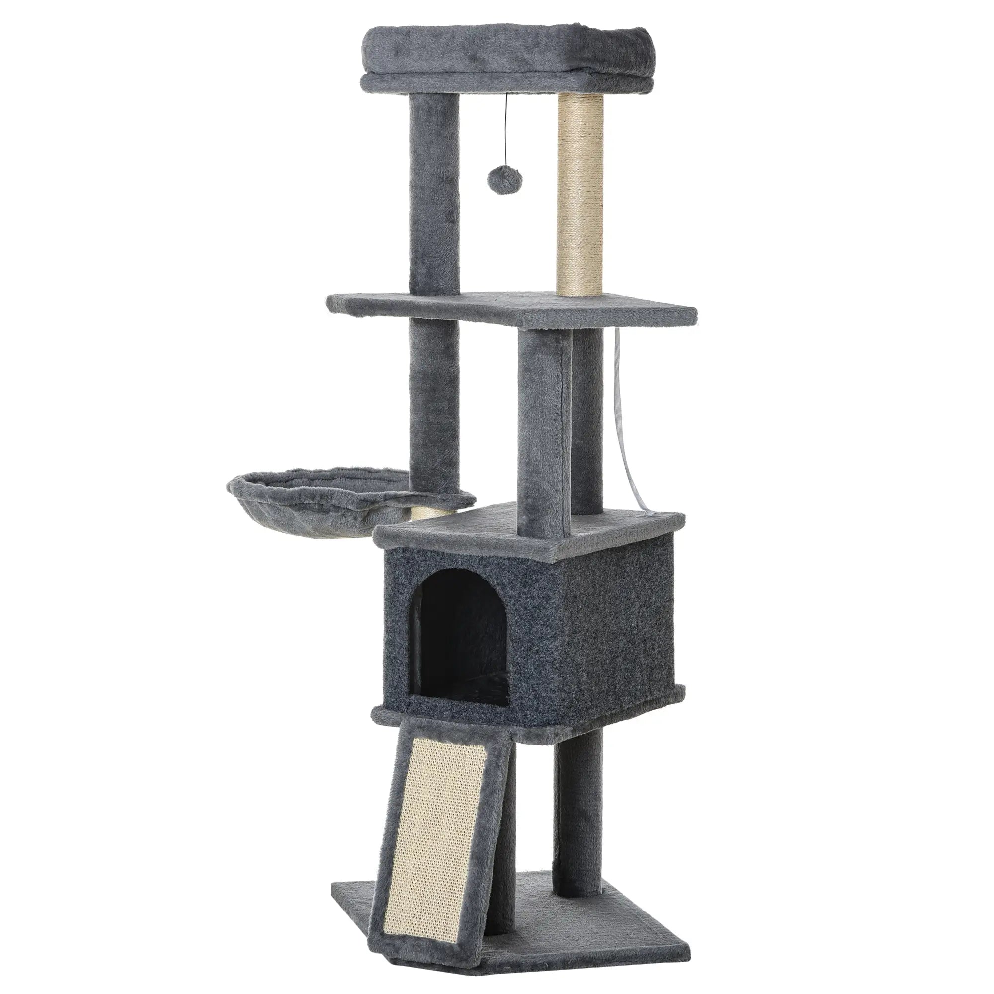 50 Inch Cat Tree, Multi-Level Tower with Sisal Posts, Ramp, Bed, Condo, Hammock, Toy Ball, Grey Cat Towers Grey, Beige at Gallery Canada