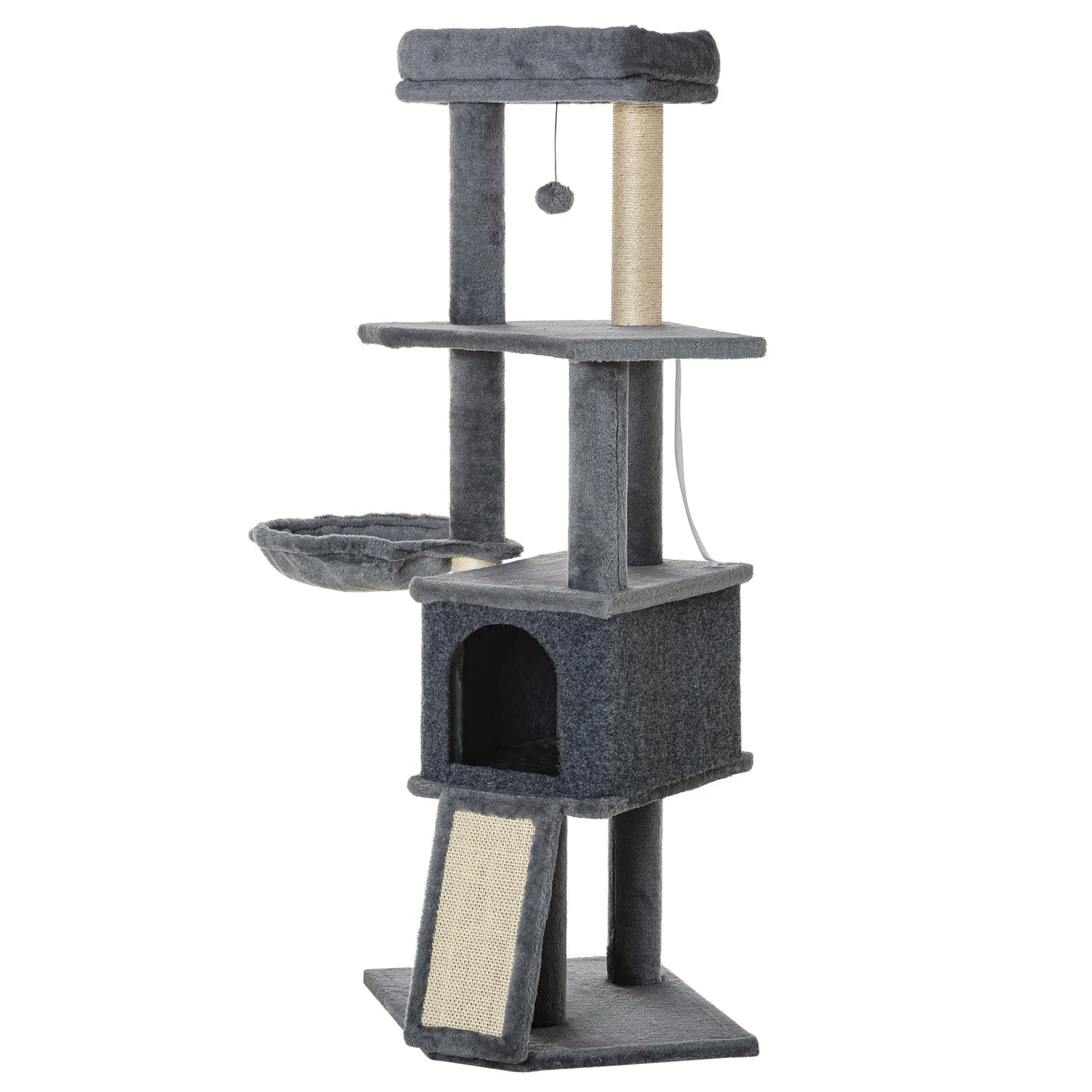50 Inch Cat Tree, Multi-Level Tower with Sisal Posts, Ramp, Bed, Condo, Hammock, Toy Ball, Grey Cat Towers Grey, Beige at Gallery Canada
