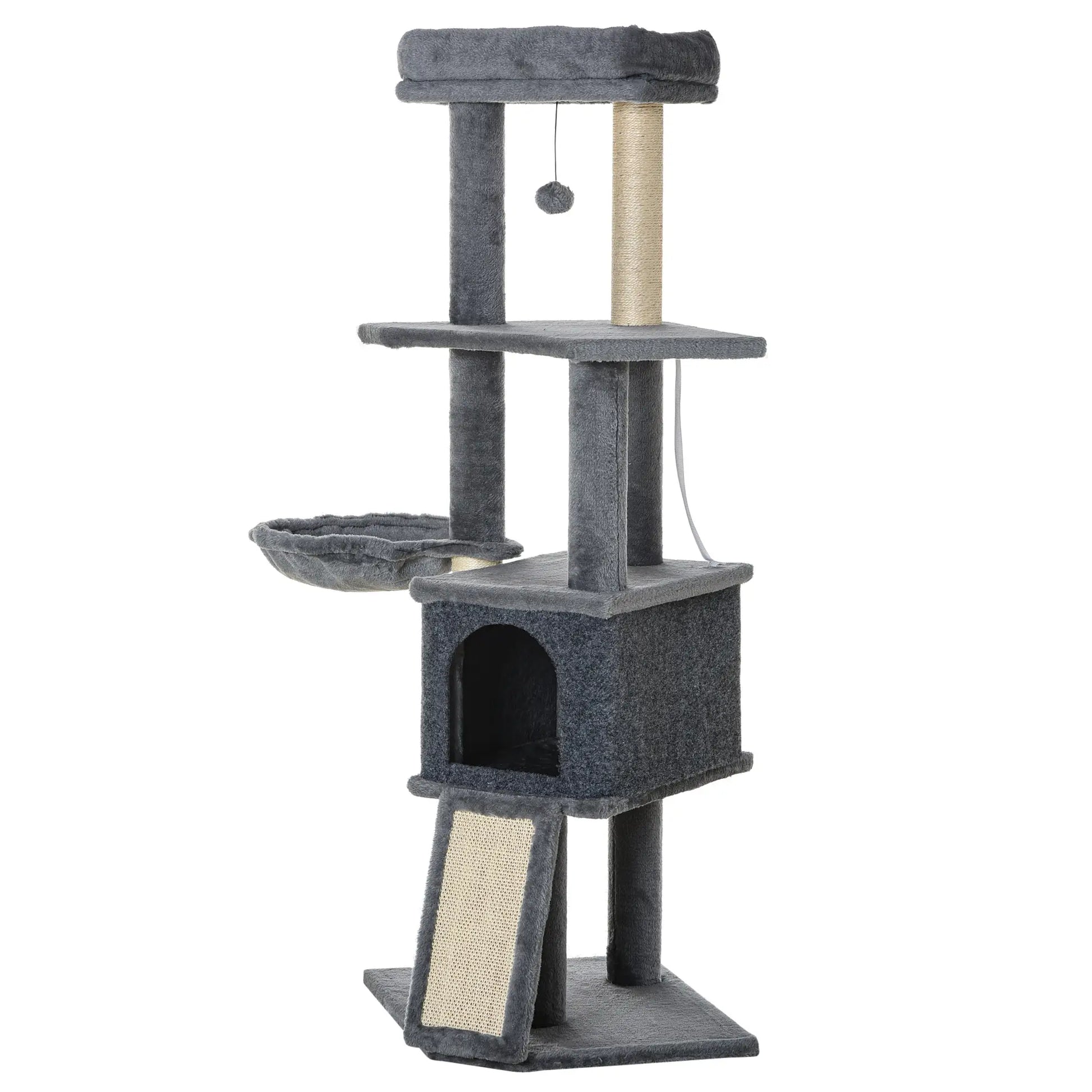 50 Inch Cat Tree, Multi-Level Tower with Sisal Posts, Ramp, Bed, Condo, Hammock, Toy Ball, Grey Cat Towers Grey, Beige at Gallery Canada