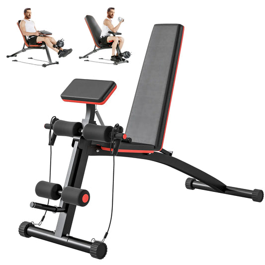 Foldable Adjustable Dumbbell Press Bench, Weight Training Gym Chair, Black & Red Weight Benches Black, Red at Gallery Canada