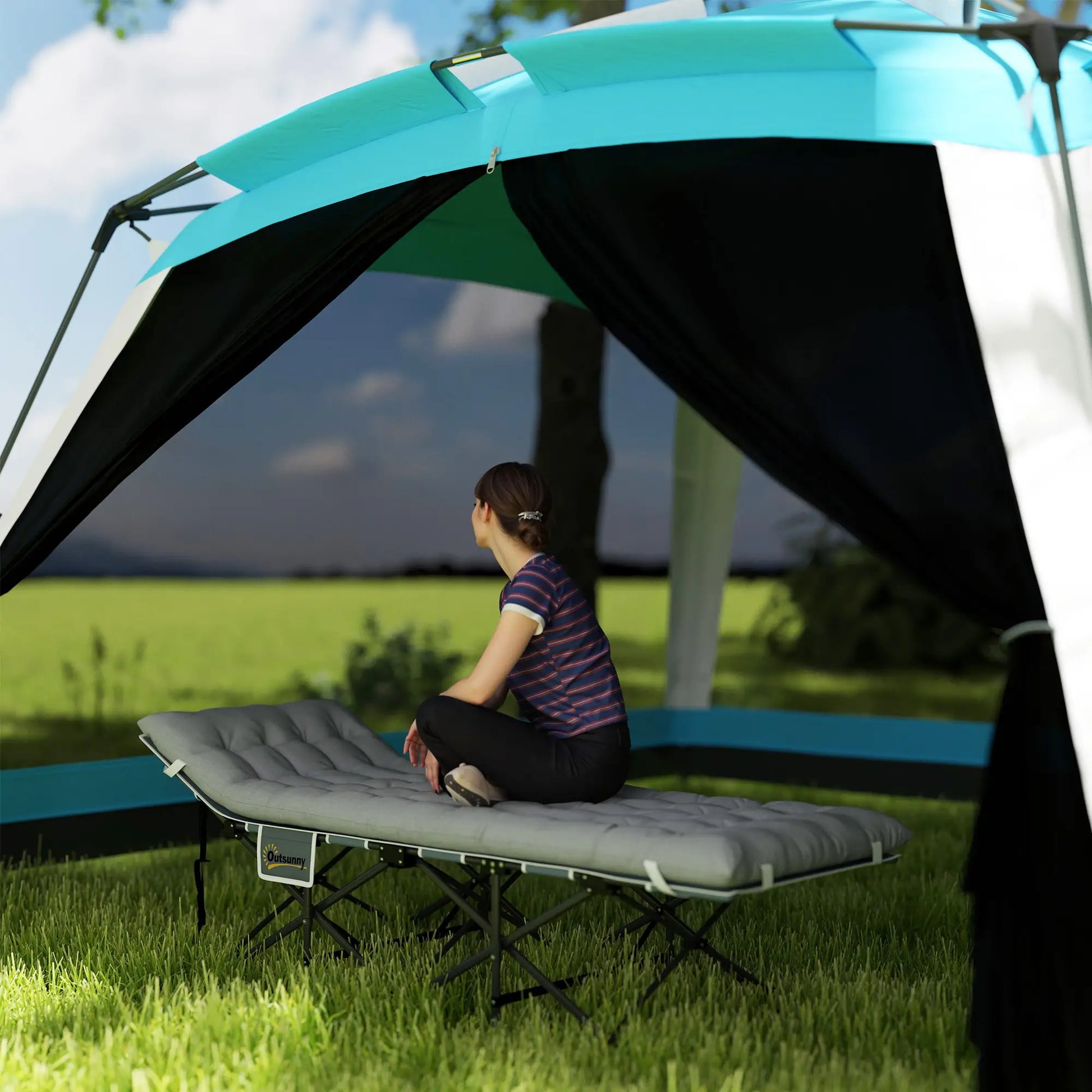 25.6" Wide Folding Camping Cot, Mattress Included, Light Grey Camping Cots at Gallery Canada