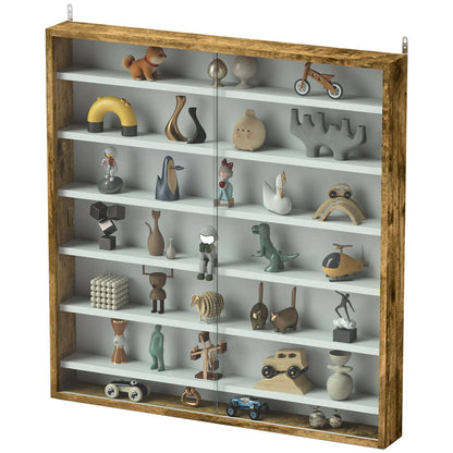 7-Tier Glass Curio Cabinet, 2 Glass Doors, 6 Adjustable Shelves, Rustic Brown Display Bookshelves Rustic Brown, White at Gallery Canada