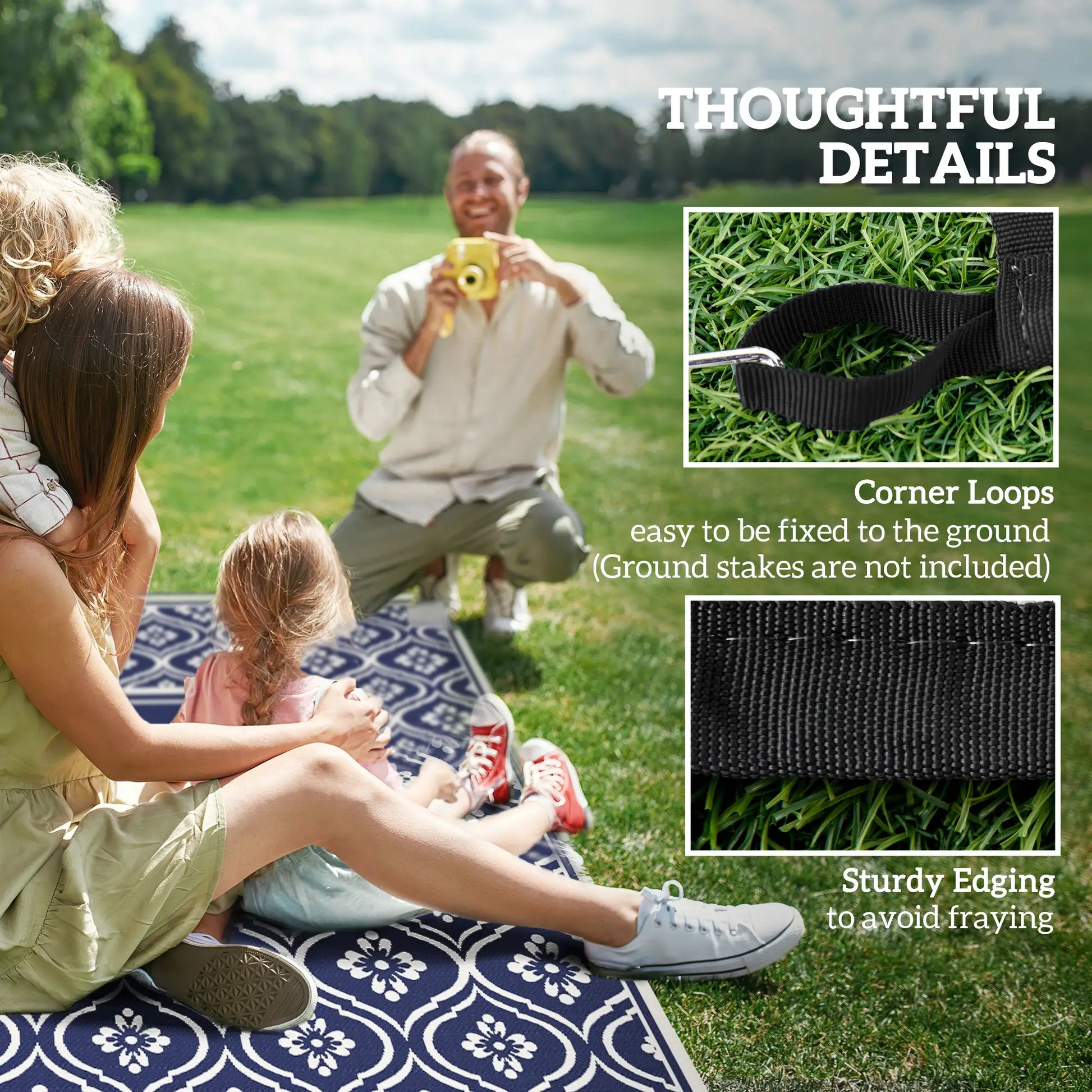 9' x 18' Outdoor RV Rug, Reversible, Gourd Border, White, Blue Garden Decor at Gallery Canada