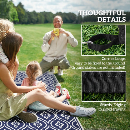 9' x 18' Outdoor RV Rug, Reversible, Gourd Border, White, Blue Garden Decor at Gallery Canada