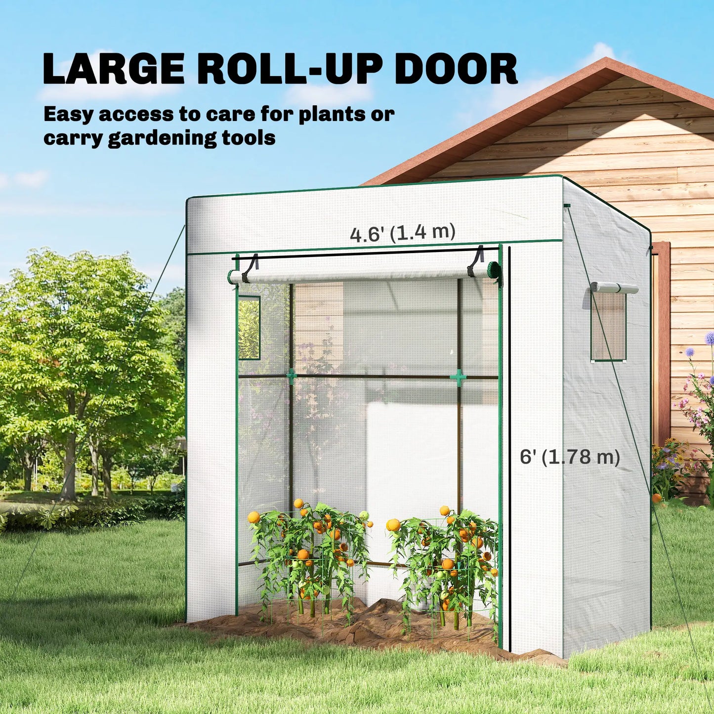 Walk-In Tomato Greenhouse, Lean-To, Reinforced PE Cover, Roll-Up Door, Mesh Windows, White Greenhouses at Gallery Canada