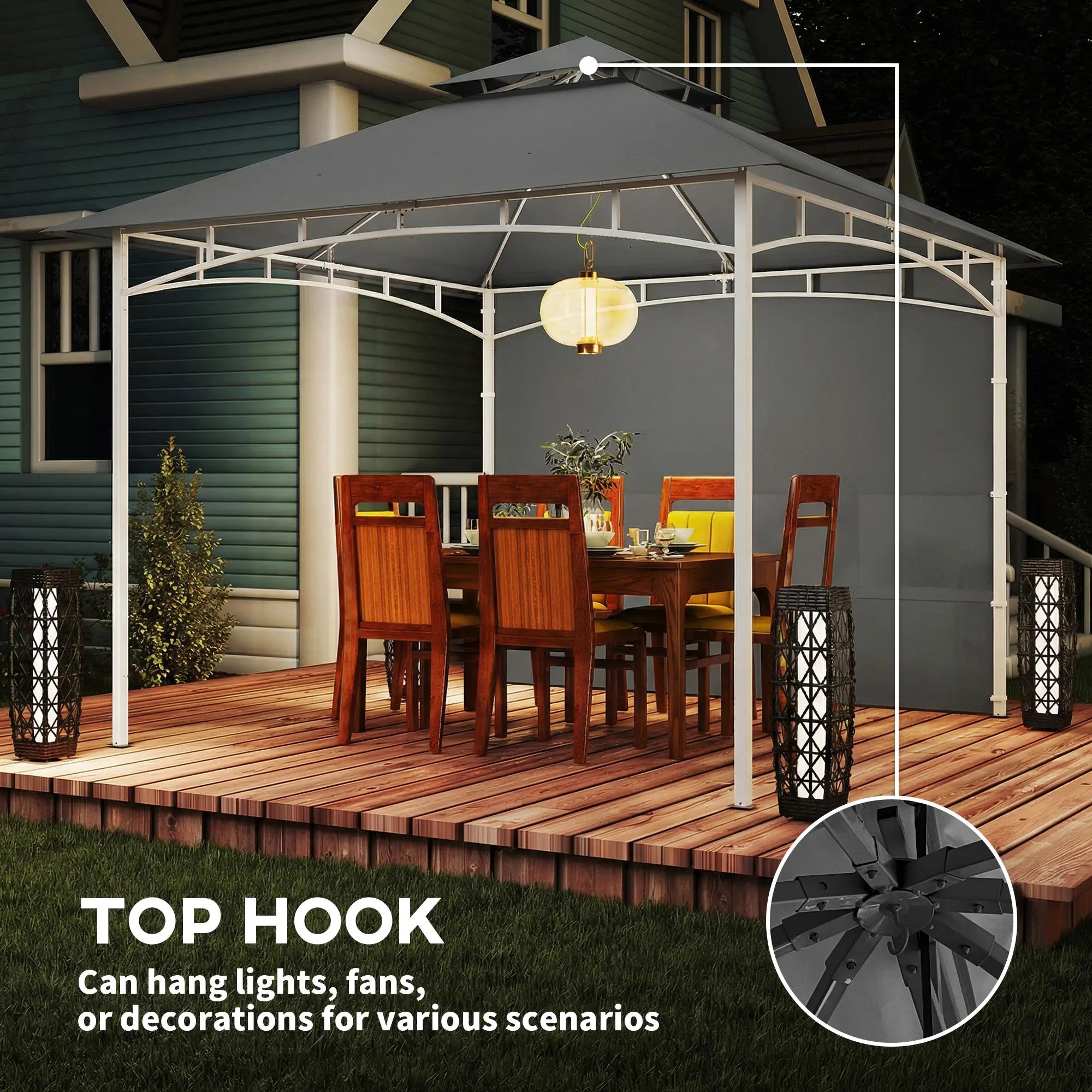 10' x 10' Dark Grey Patio Gazebo, Double Roof Canopy Shelter With Storage, Dark Grey Gazebos at Gallery Canada