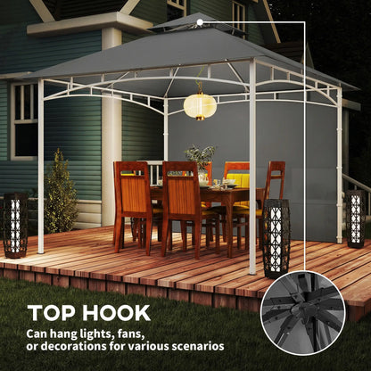 10' x 10' Dark Grey Patio Gazebo, Double Roof Canopy Shelter With Storage, Dark Grey Gazebos at Gallery Canada