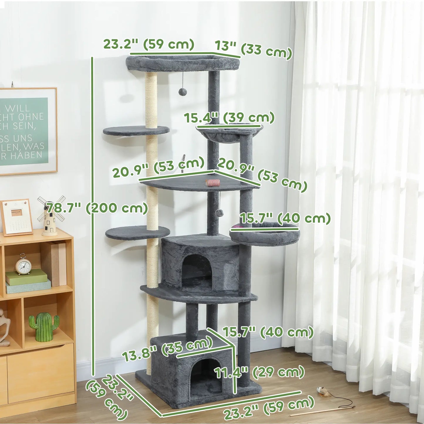 79" Extra Tall Cat Tree, Scratching Posts, Perches, Caves, Hammock, Dark Grey Cat Trees at Gallery Canada