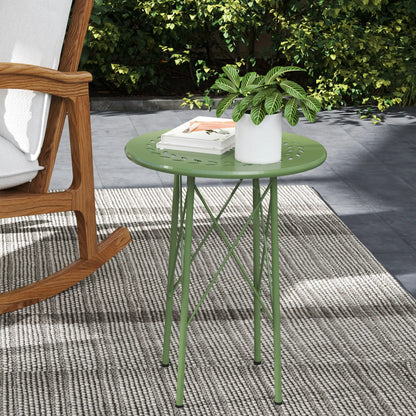 15.7" Round Garden Table, Steel Bistro Table With Adjustable Feet, Green Patio Side Tables at Gallery Canada