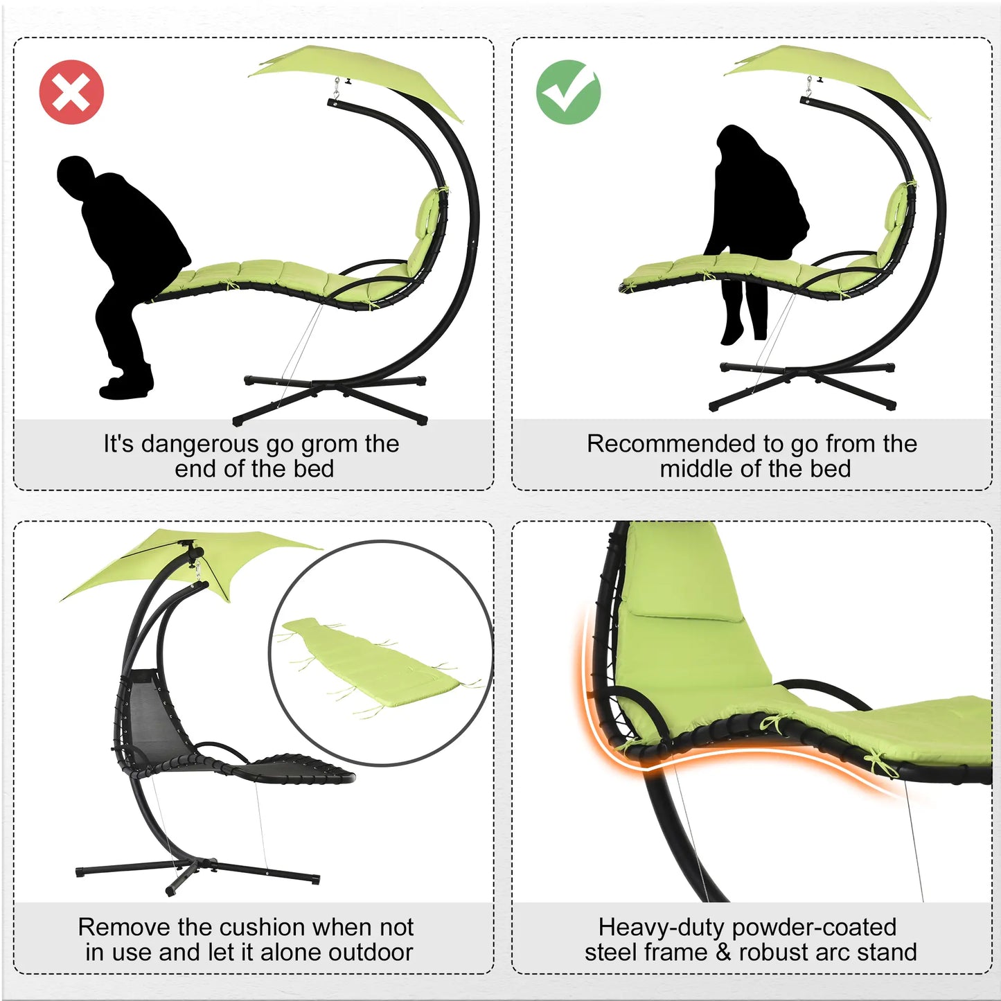 Outdoor Hammock Chair with Stand, Soft Padded Cushion, Canopy Umbrella, Green Patio Swings with Stand at Gallery Canada