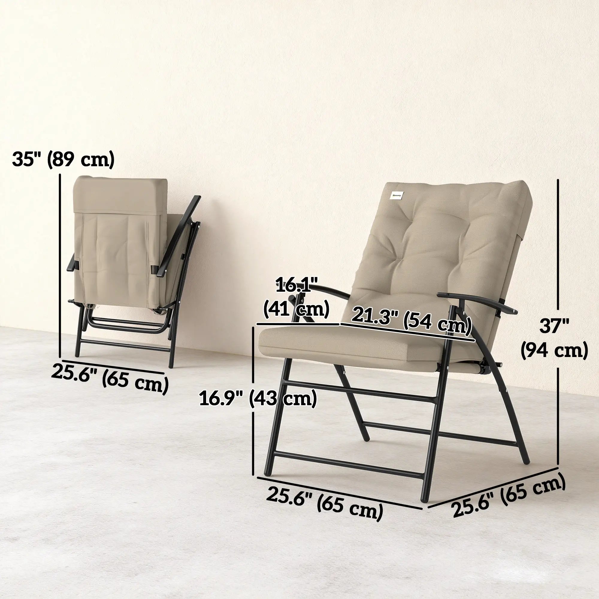 2 Outdoor Folding Chairs, Adjustable Backrest, Padded Camping Chairs, Khaki Patio Chairs at Gallery Canada