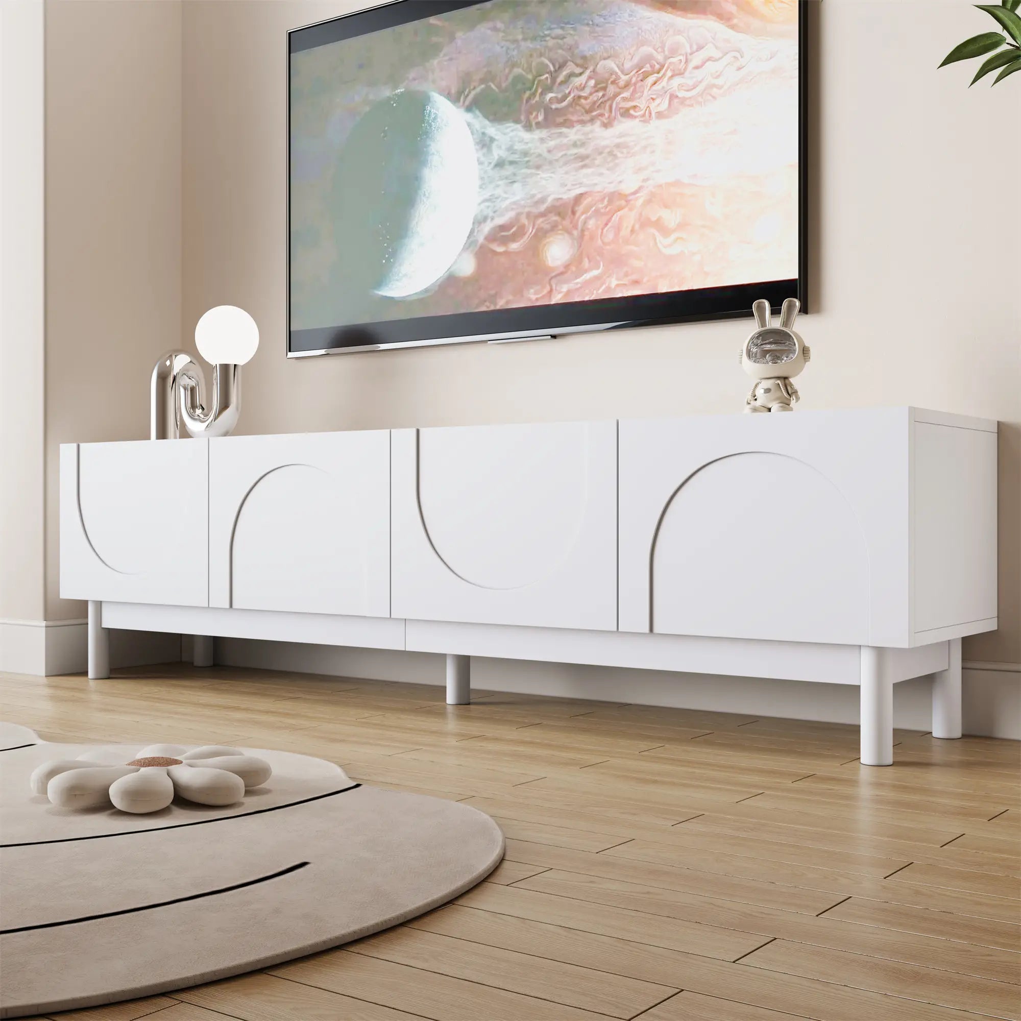 TV Stand, Wave Shaped Doors, Sturdy Legs, 66.5