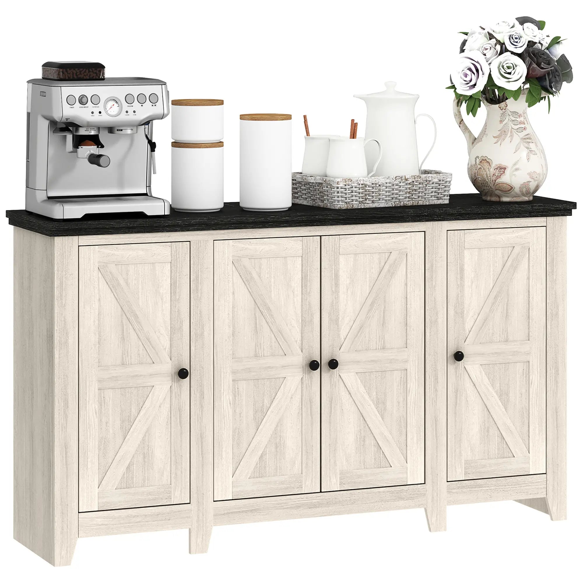 Rustic Sideboard, Buffet Cabinet, Adjustable Shelves, White Wood Grain, White Storage Cabinets at Gallery Canada