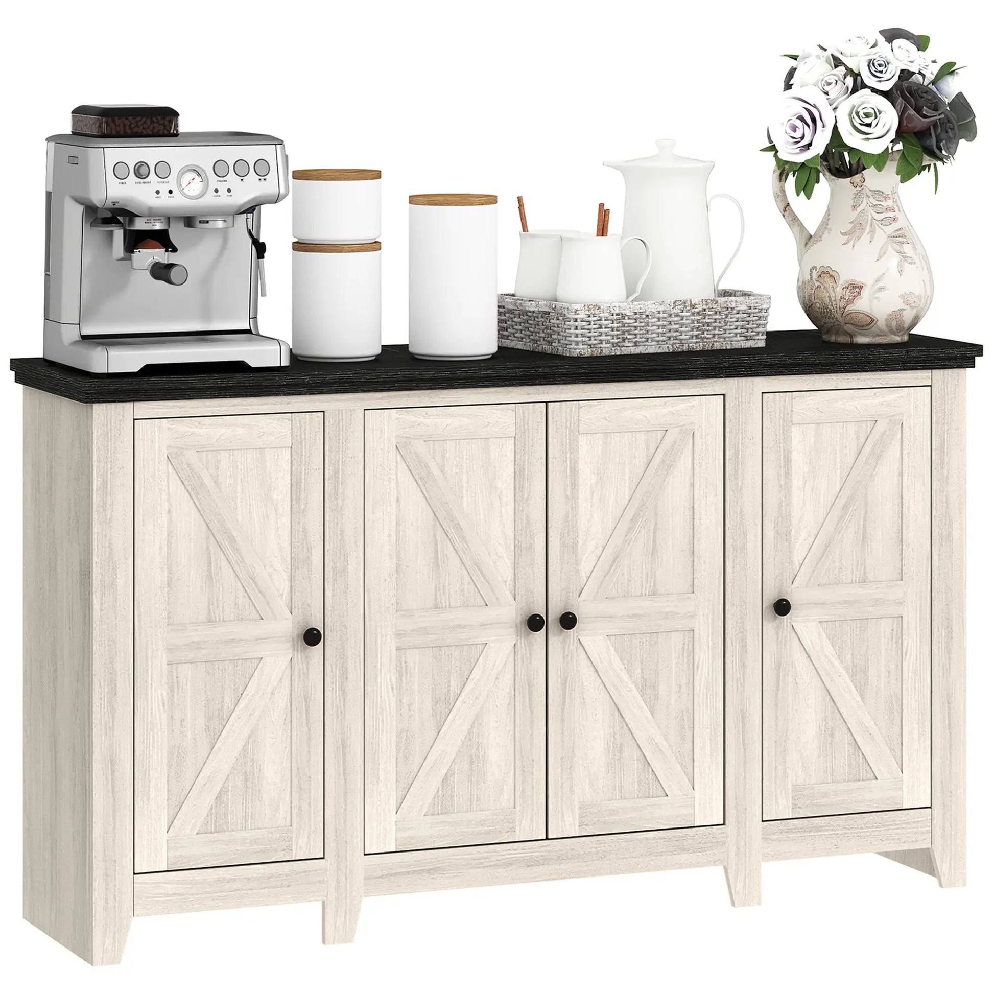 Rustic Sideboard, Buffet Cabinet, Adjustable Shelves, White Wood Grain, White Storage Cabinets at Gallery Canada