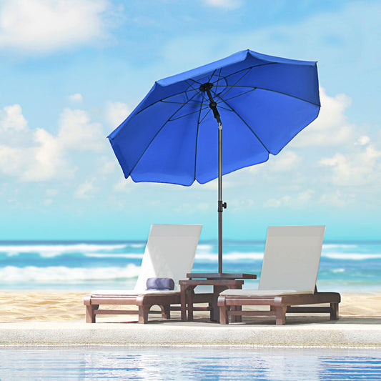 6ft Beach Umbrella, Outdoor Sun Shade Parasol with Push Button Tilt, Ruffled UV50+ Vented Canopy, Blue - Gallery Canada