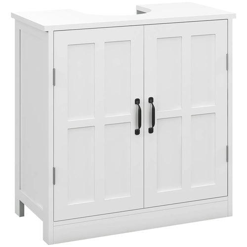 Pedestal Under Sink Cabinet, Bathroom Vanity Storage, Double Doors, Adjustable Shelf, White