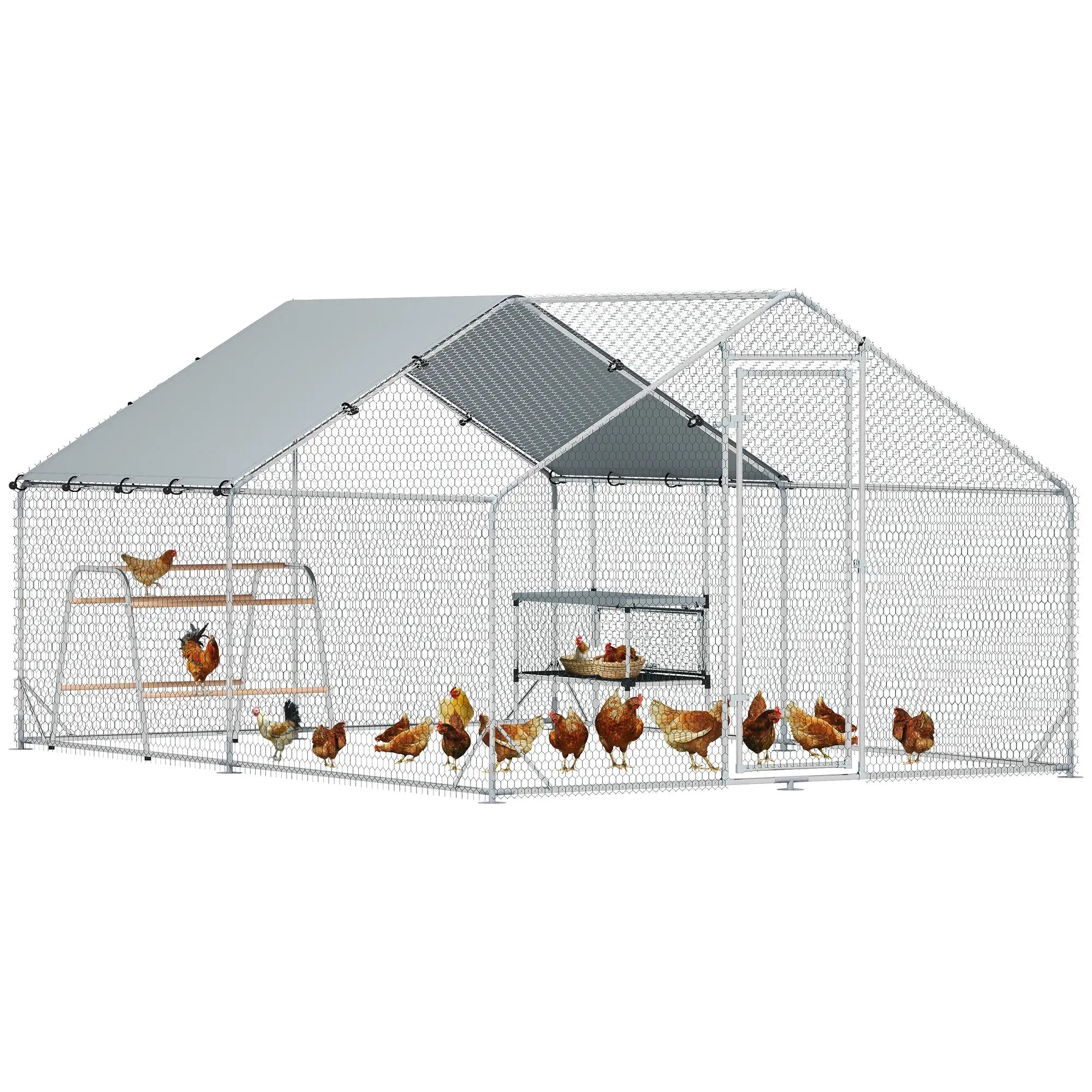 Metal Chicken Coop With Cover, Nesting Box, Roosting Bars, 9.8 x 13.1 x 6.4 ft Chicken Coops at Gallery Canada