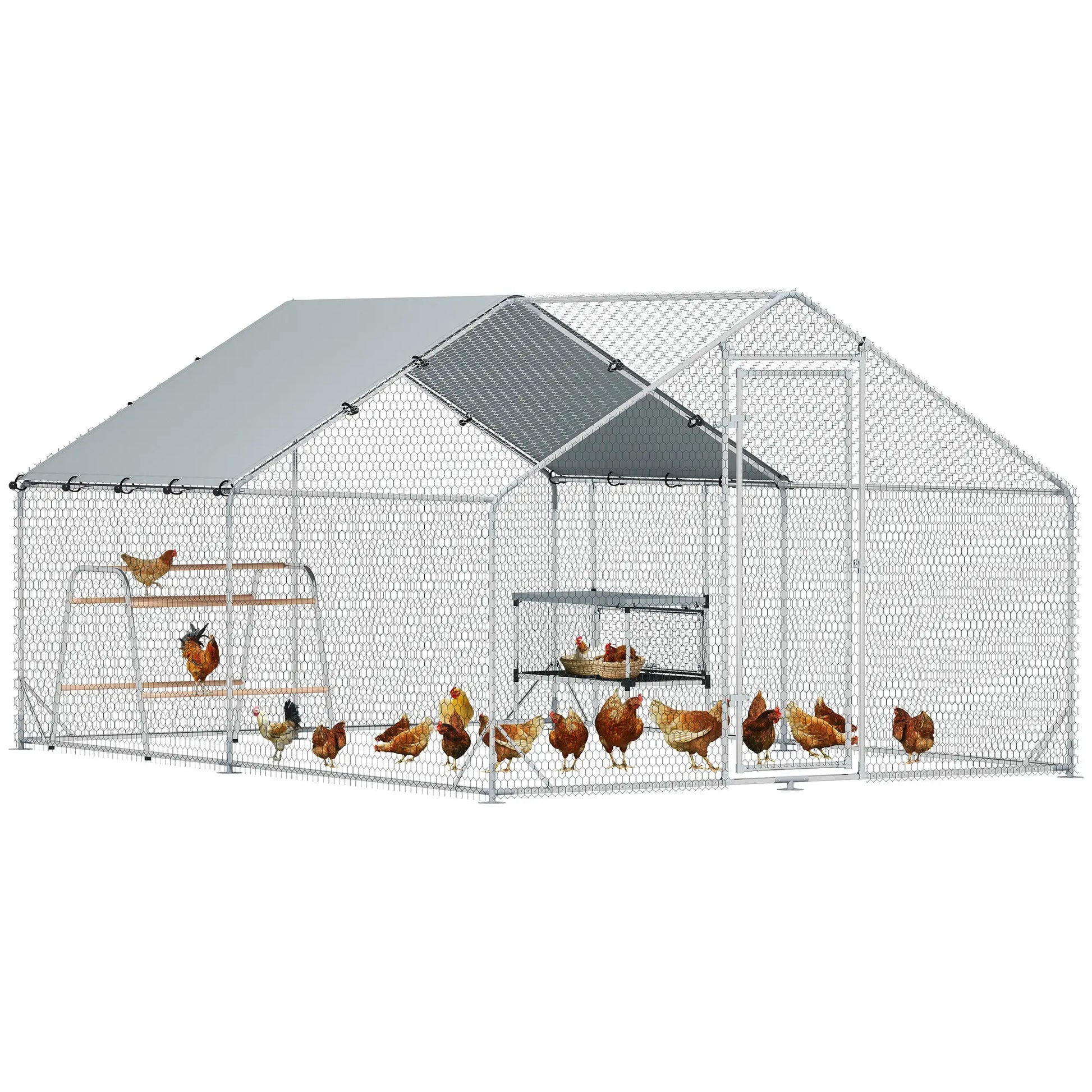 Metal Chicken Coop With Cover, Nesting Box, Roosting Bars, 9.8 x 13.1 x 6.4 ft Chicken Coops at Gallery Canada