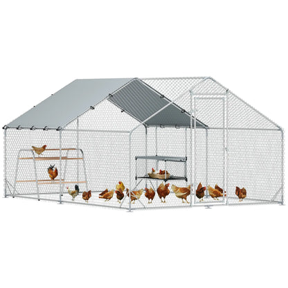 Metal Chicken Coop With Cover, Nesting Box, Roosting Bars, 9.8 x 13.1 x 6.4 ft Chicken Coops at Gallery Canada