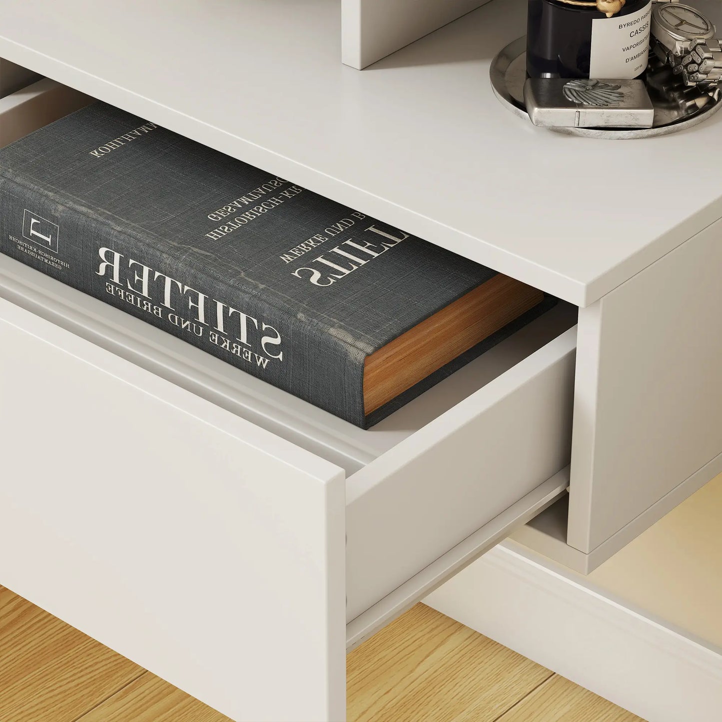 Floating Nightstand Set of 2, Wall Mounted Bedside Table with with Power Outlets, Drawer and Shelf, White Bedside Tables at Gallery Canada