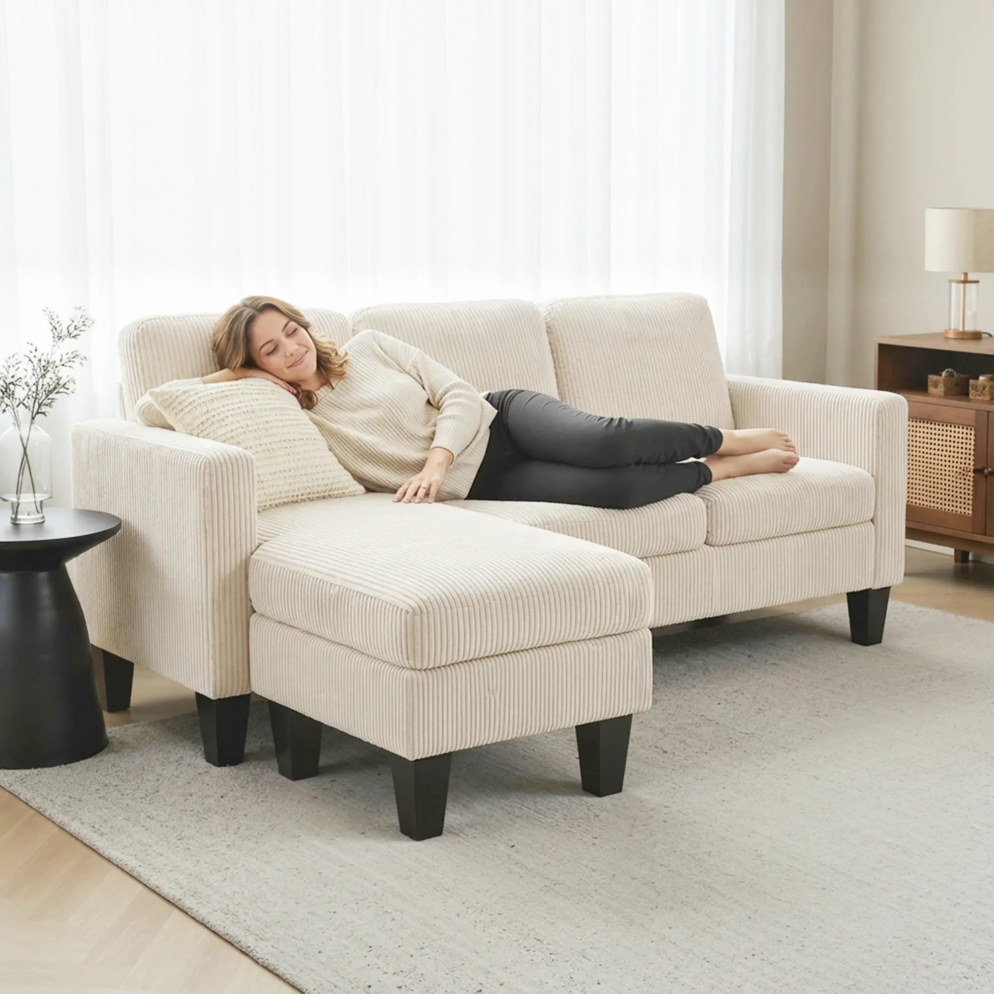L Shaped Sectional Sofa, With Chaise Or Ottoman, Cream White 3-Seater Sofas at Gallery Canada