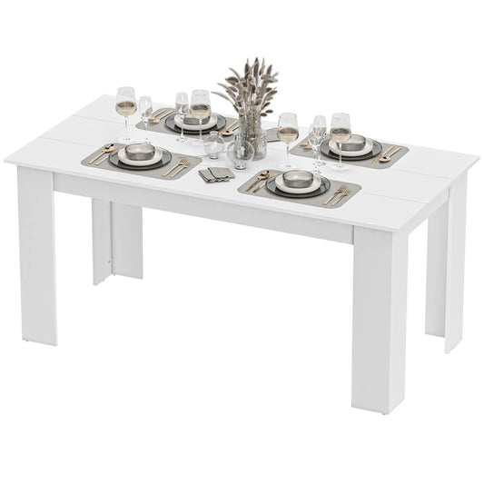63" Kitchen Table for 4-6 People, Wood Effect, White