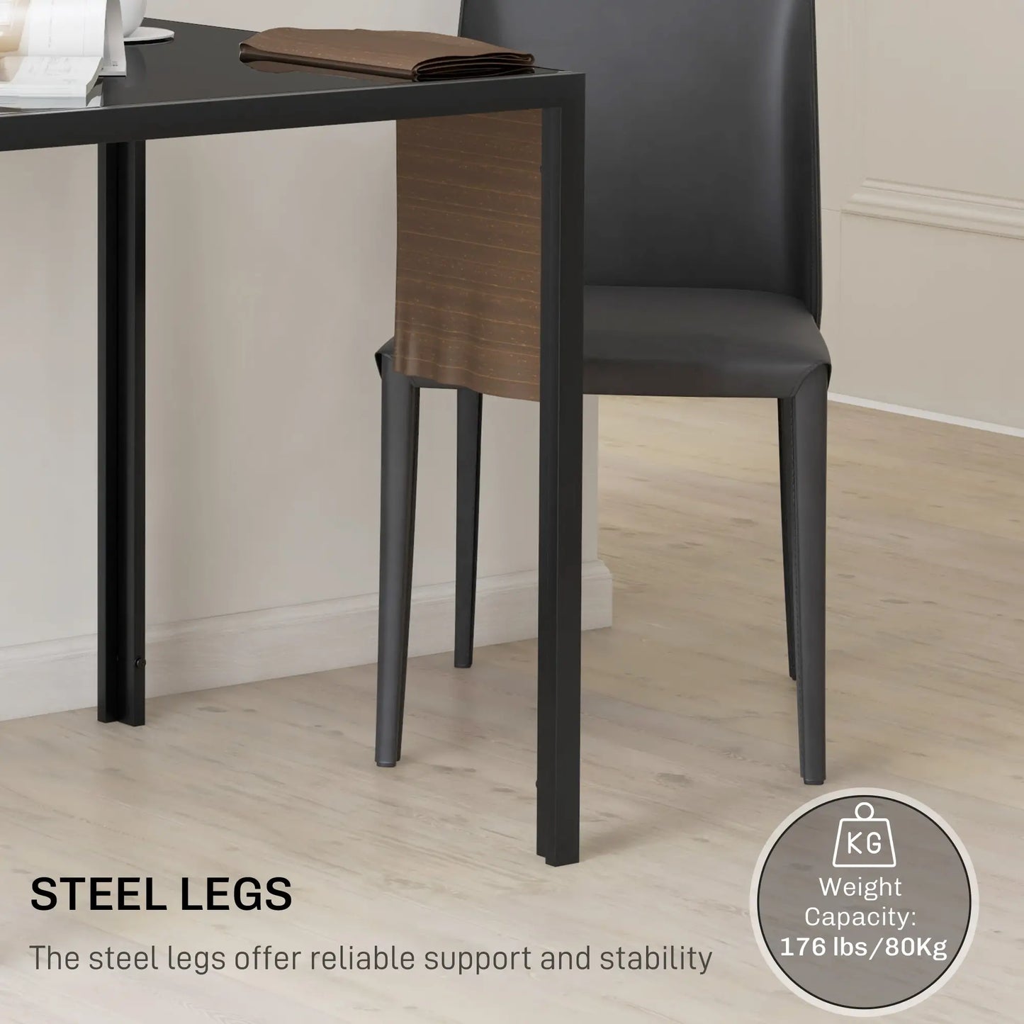 Square Kitchen Table, Glass Top, Steel Legs, 2-4 People, Black Dining Tables at Gallery Canada