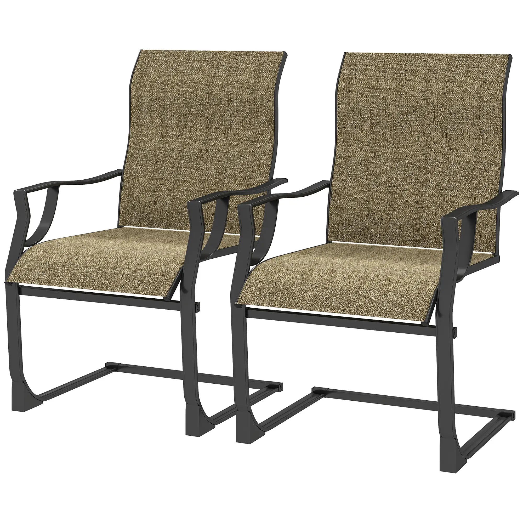 Spring Motion Patio Chairs Set Of 2, Curved High Backrest, Armrest, All Weather Fabric, Metal Frame Outdoor Dining Sets Light Brown at Gallery Canada