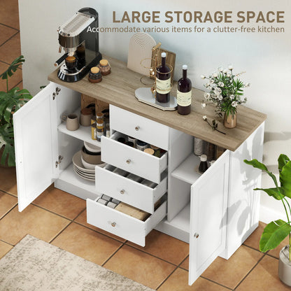 Country Style Sideboard Buffet, Coffee Bar Cabinet, Adjustable Shelf, 2 Shaker Doors, 4 Drawers, White Bar Cabinets at Gallery Canada