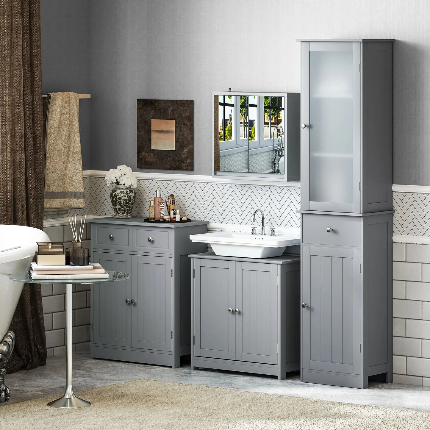 Tall Bathroom Cabinet, 2 Doors, Adjustable Shelves, Grey Bathroom Cabinets at Gallery Canada