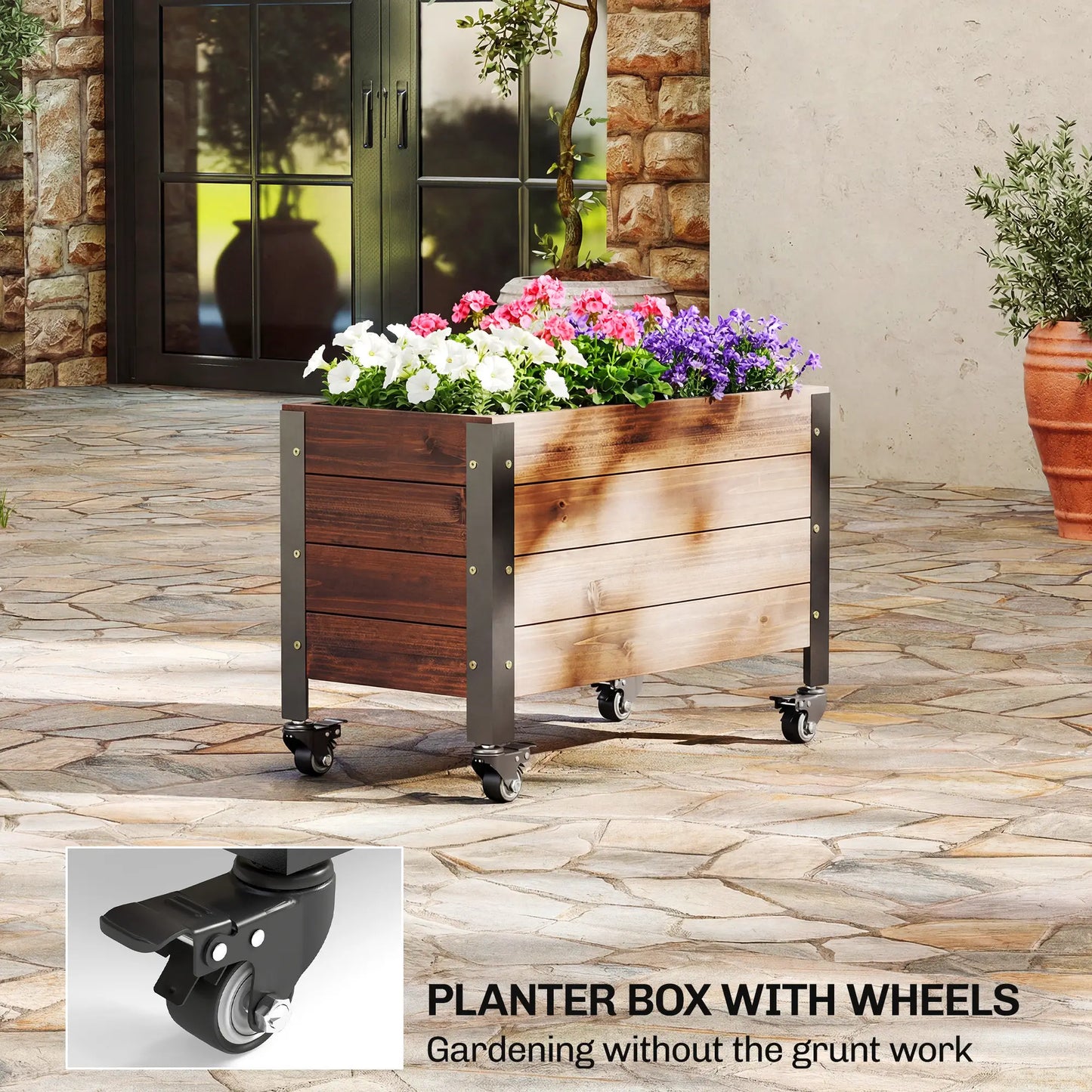 Raised Garden Bed With Wheels, Drainage Holes, Planter Box With Liner Wooden Planter Boxes at Gallery Canada