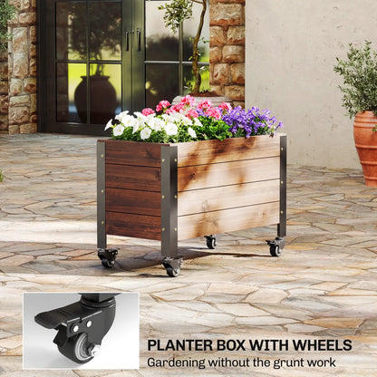 Raised Garden Bed With Wheels, Drainage Holes, Planter Box With Liner Wooden Planter Boxes at Gallery Canada