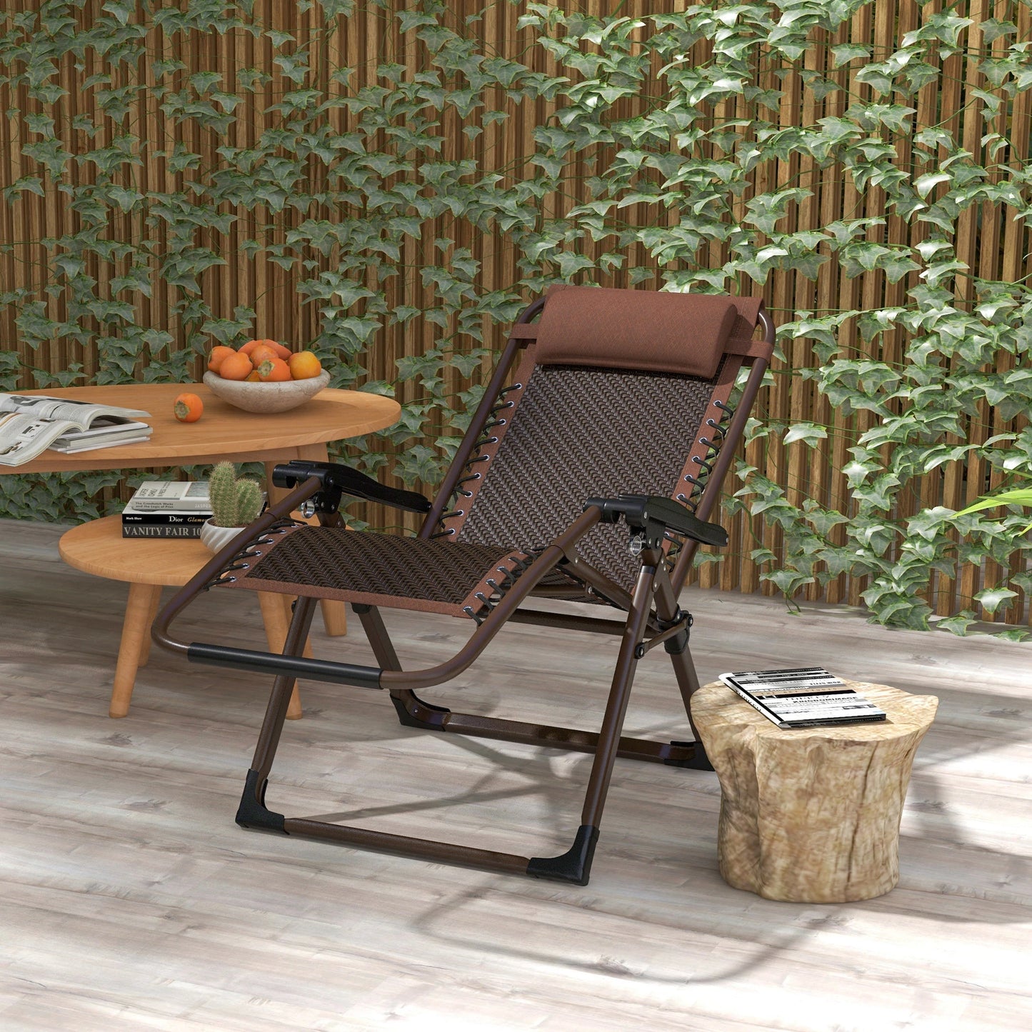 Outdoor Zero Gravity Chair, Folding PE Rattan Recliner, Brown Lounger Chairs at Gallery Canada