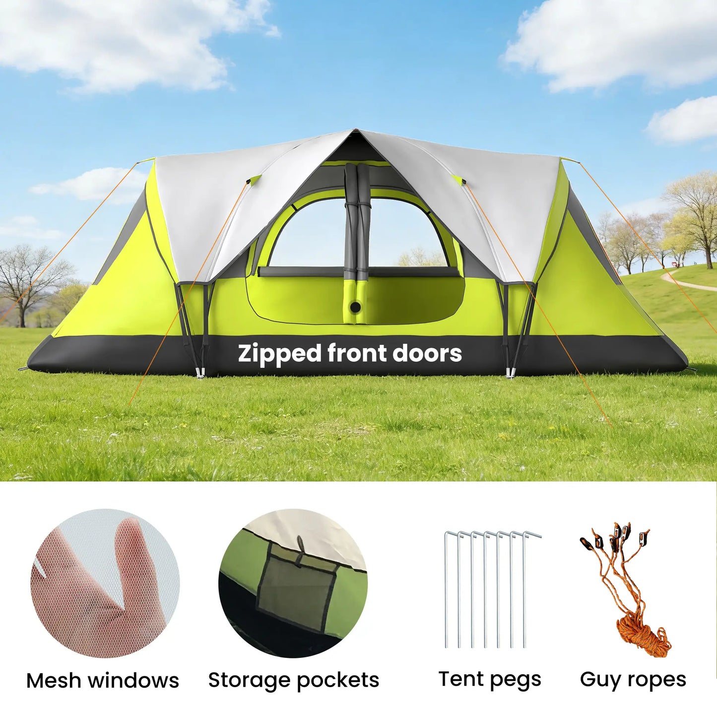 6-8 Person Camping Tent, 2000mm Waterproof Rainfly, Carry Bag, Green Camping Tents at Gallery Canada