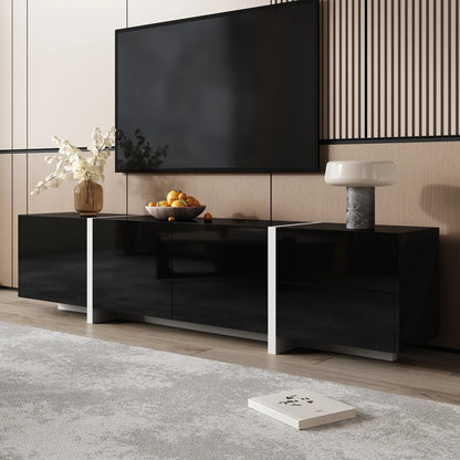 TV Cabinet, High Gloss Finish, LED Light, 67" L x 11.5" W x 11.5" H, Black TV Stands at Gallery Canada