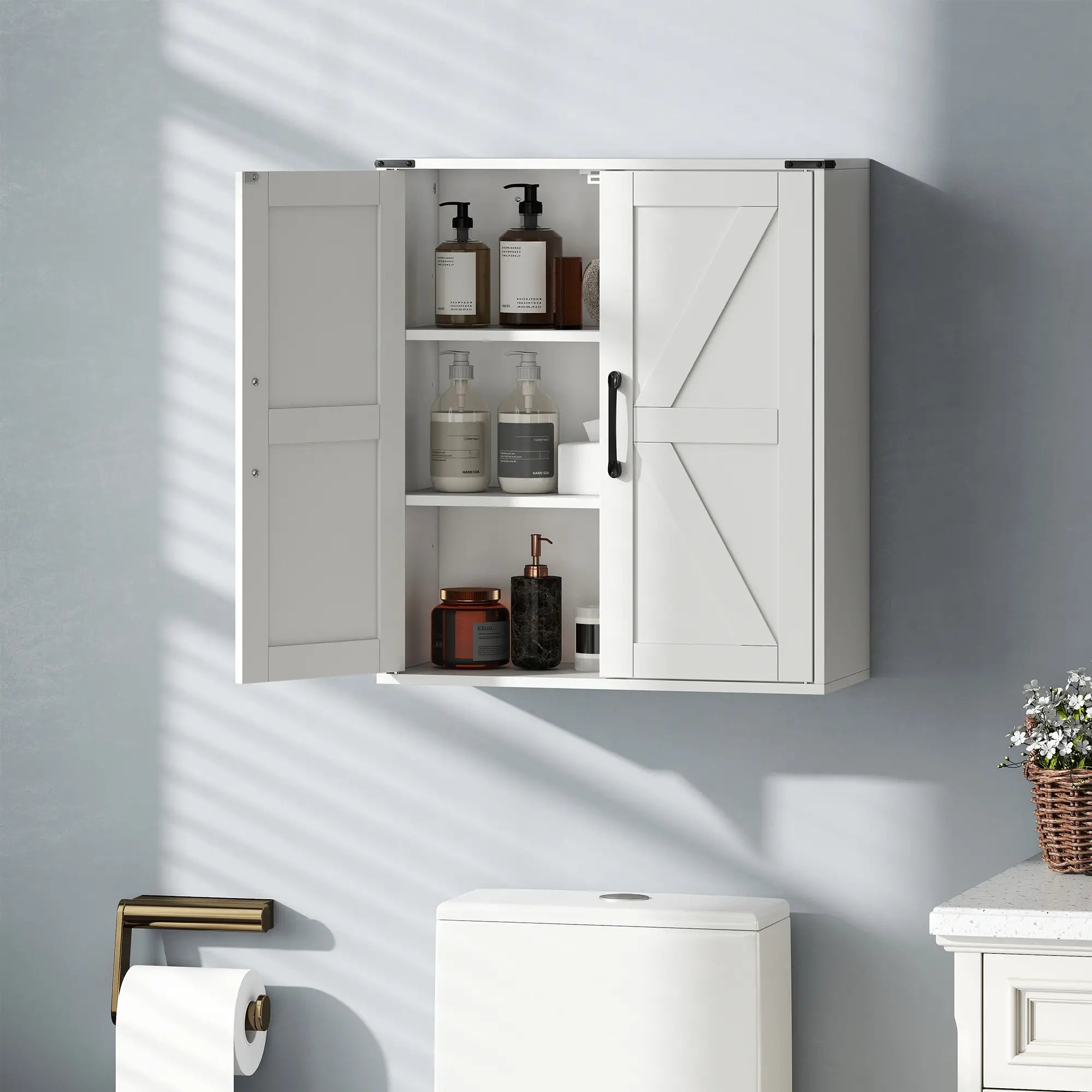 Wall Mounted Medicine Cabinet, Barn Doors, Adjustable Shelves, White Wall Mounted Cabinets at Gallery Canada