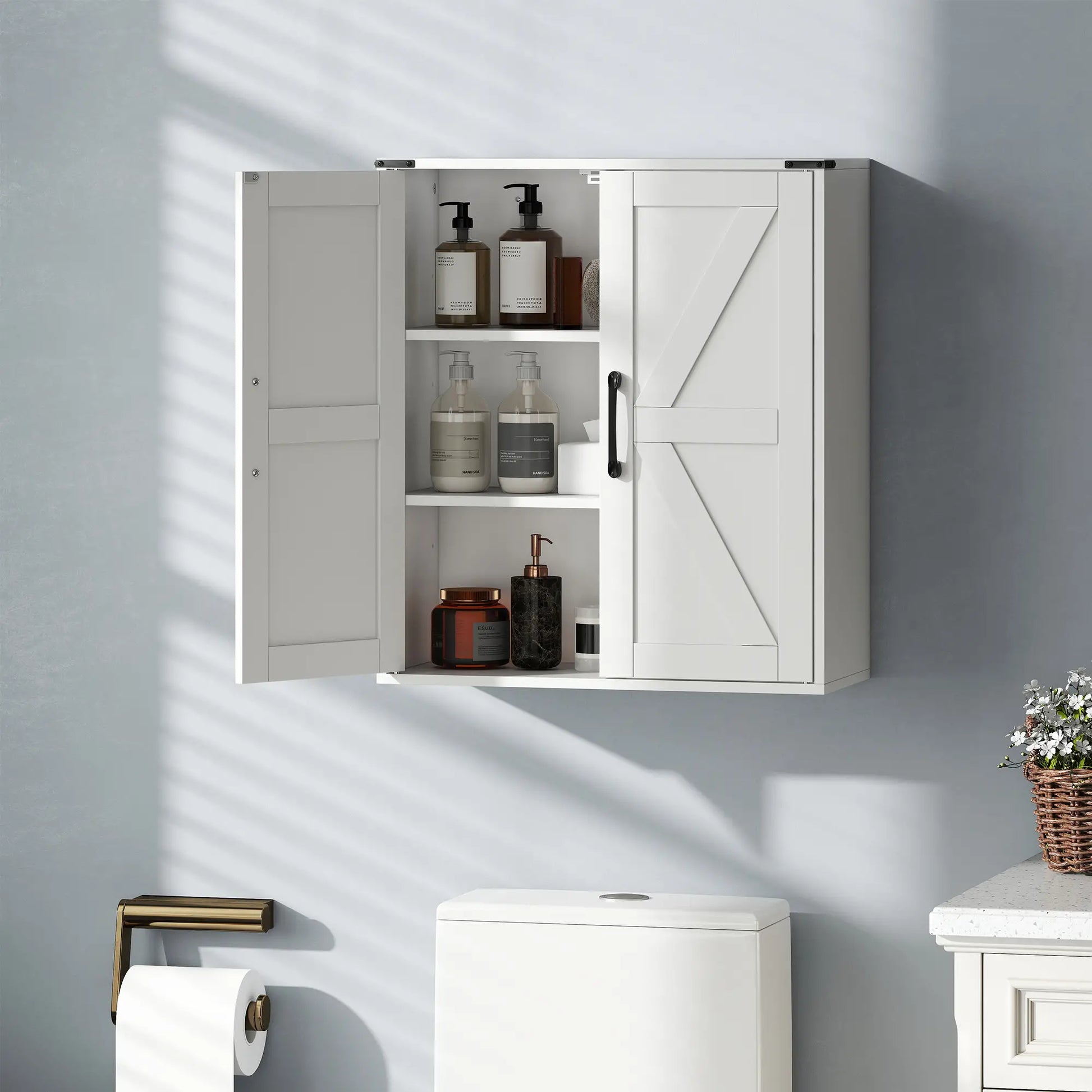 Wall Mounted Medicine Cabinet, Barn Doors, Adjustable Shelves, White Wall Mounted Cabinets at Gallery Canada