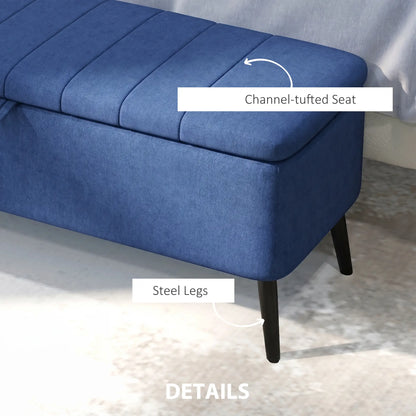 40" Ottoman with Storage, Linen Upholstered Bench, Dark Blue Storage Ottomans & Benches at Gallery Canada