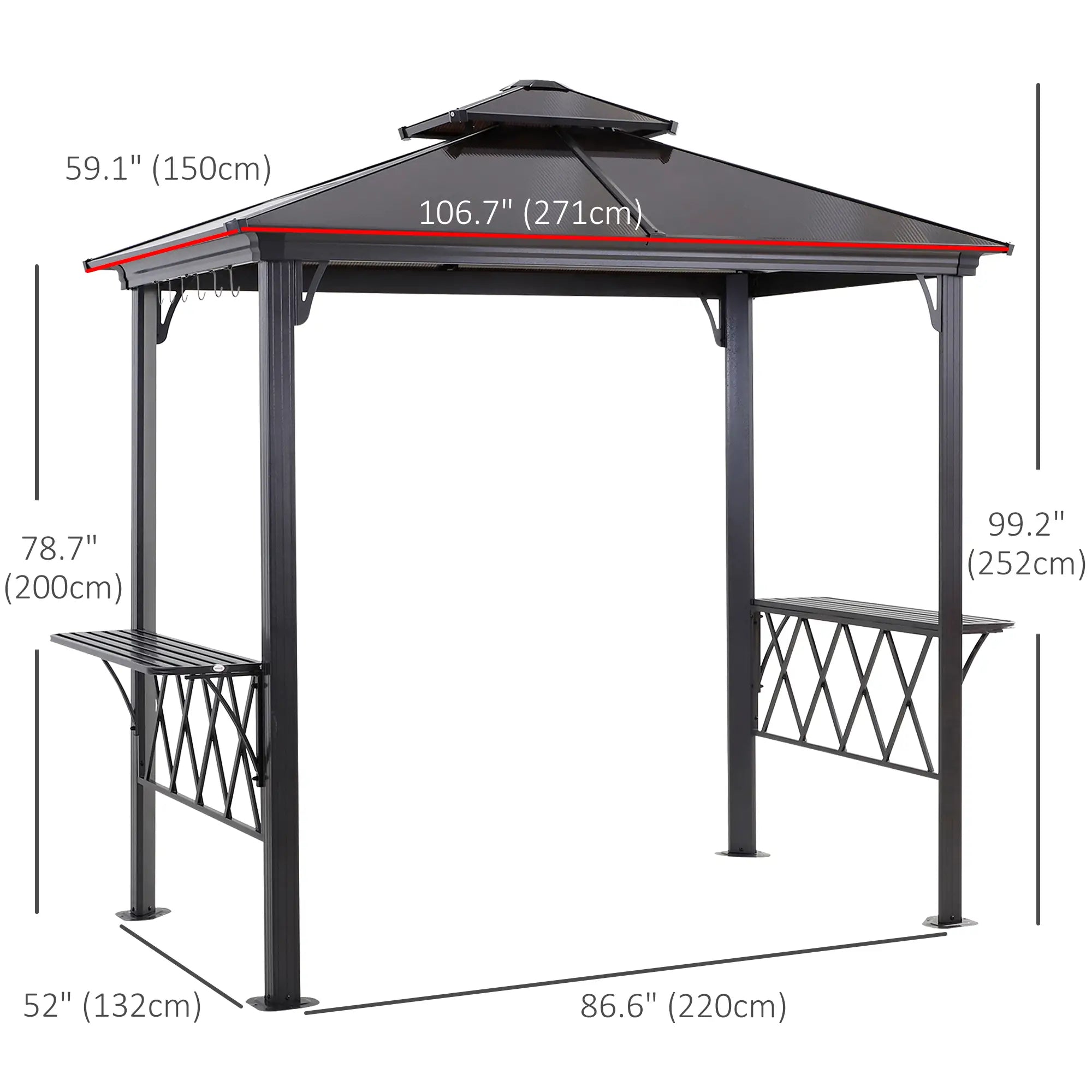 Outdoor Hardtop Grill Gazebo, BBQ Canopy With 6 Hooks, Double Vented PC Roof BBQ Grill Gazebos at Gallery Canada