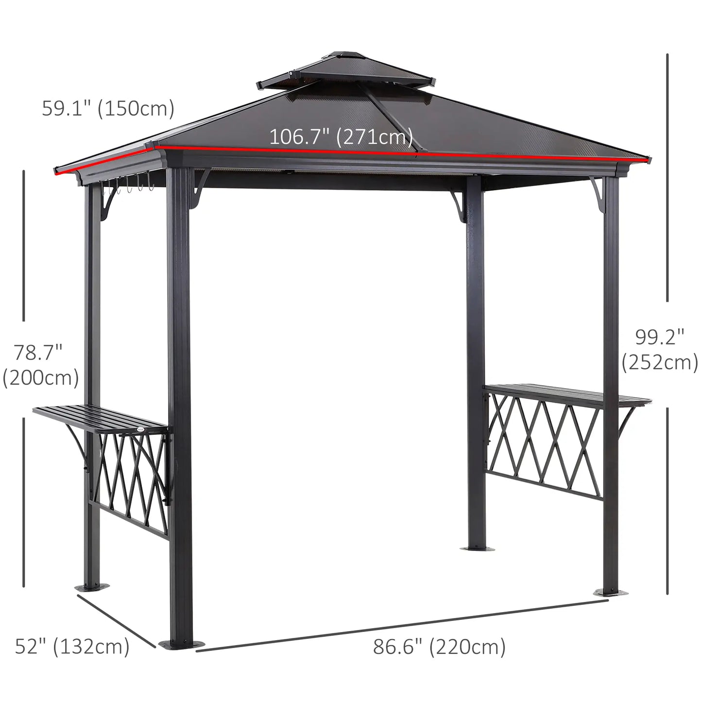 Outdoor Hardtop Grill Gazebo, BBQ Canopy With 6 Hooks, Double Vented PC Roof BBQ Grill Gazebos at Gallery Canada