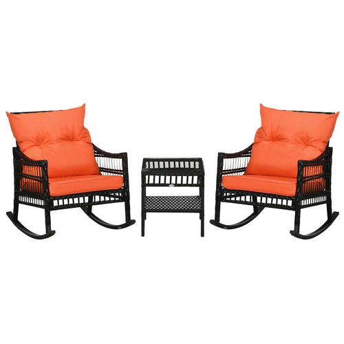 3-Piece Outdoor PE Rattan Rocker Chair Set, 25x26x28, Orange