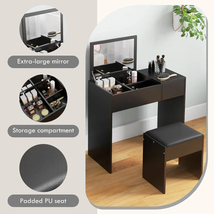 Modern Vanity Set with Flip Top Mirror, Cushioned Stool, Black Dressing & Vanity Tables at Gallery Canada