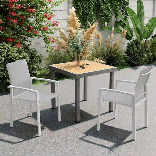 Stackable Patio Dining Chairs, Set of 2, Light Grey