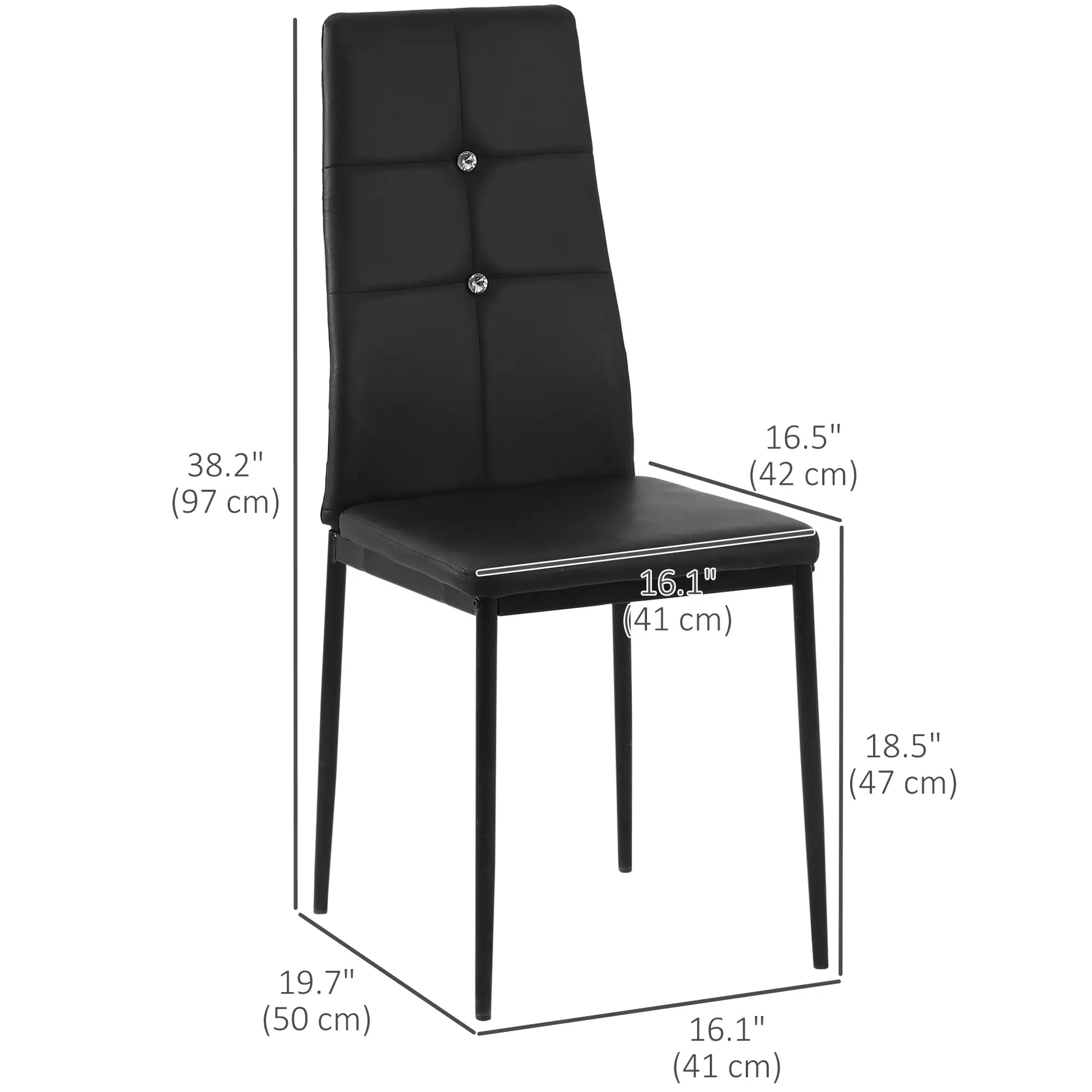 Set of 6 Button Tufted Side Chairs, Upholstered Seat, Steel Legs, Black Dining Chairs at Gallery Canada