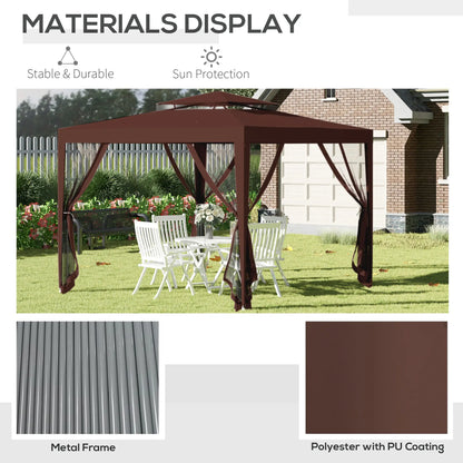 10' x 10' Outdoor Canopy Tent, Mesh Netting, Double Tier Roof, Brown Gazebos at Gallery Canada