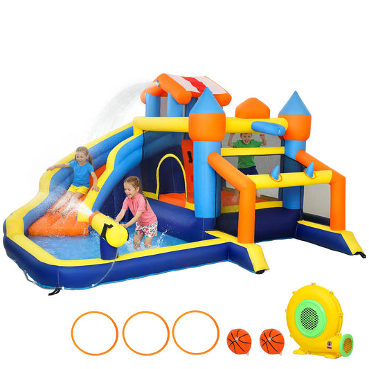 Inflatable Bounce House With Slide, Pool, Climbing Wall, Blower Inflatables Blue, Orange, Yellow at Gallery Canada